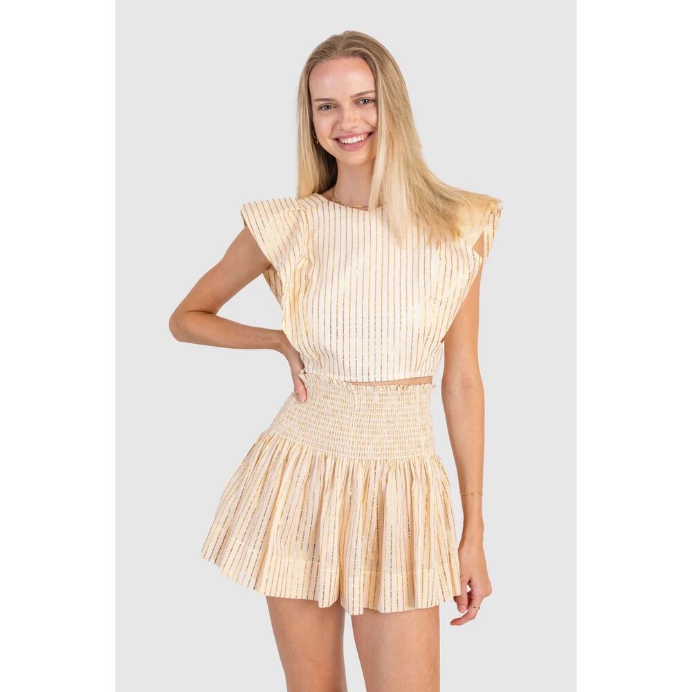 NWOT KOCH Erica Metallic Gold Stripe Mini Skirt & Cecilia Top Set XS $500